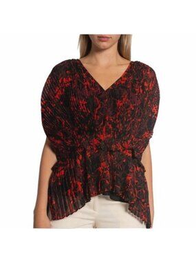 BY MALENE BIRGER Orca Poinciana Peplum Top L Structural Pleated V-Neck Print